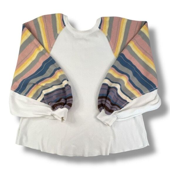 Free People Rainbow Dreams Oversized Slouchy Thermal Top Size Medium - Picture 4 of 6
